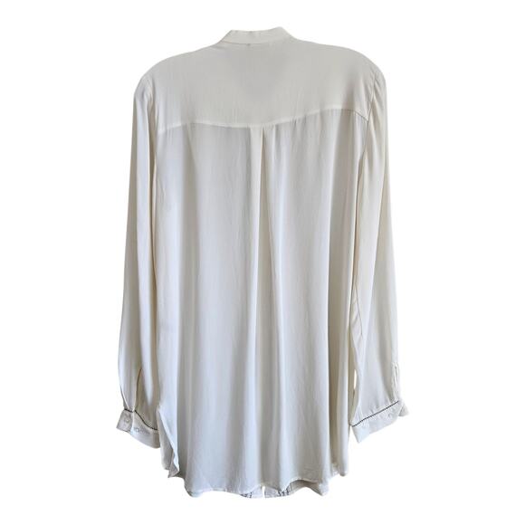 ELIE TAHARI Women's M Piper Silk Blouse Cream Button Up Pleated Embroidered 38" - Picture 8 of 8